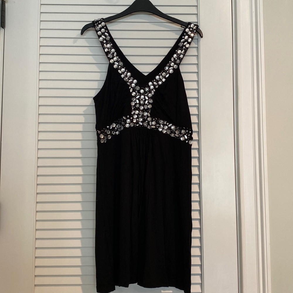 Black Warehouse dress with gemstone detail front and back. Great condition. - Picture 1 of 4